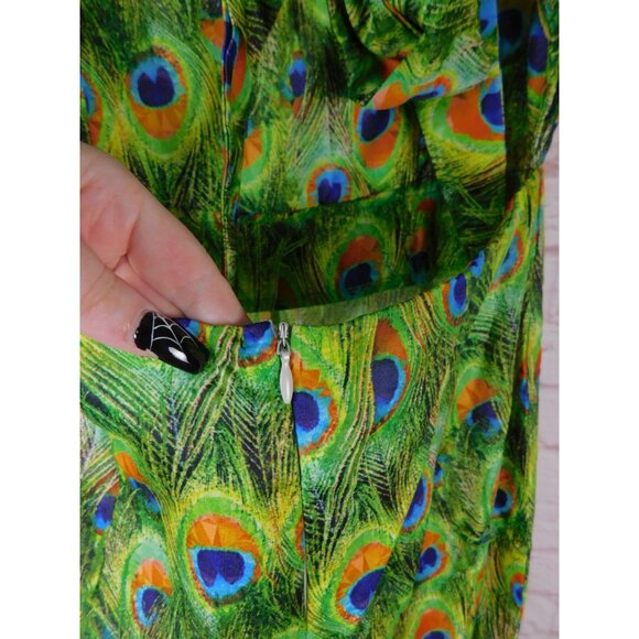 Peacock Feather Print Jumpsuit XS, Boho Festival Style, Adjustable Straps - Picture 7 of 12